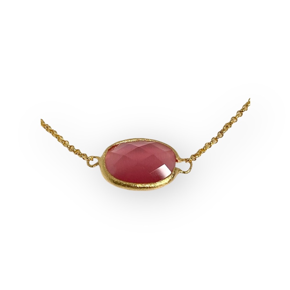 new Rivka Friedman 𖠌 Pink Cat's Eye Gemstone Necklace 𖠌 Satin Finish Gold 𖠌 - Picture 9 of 16